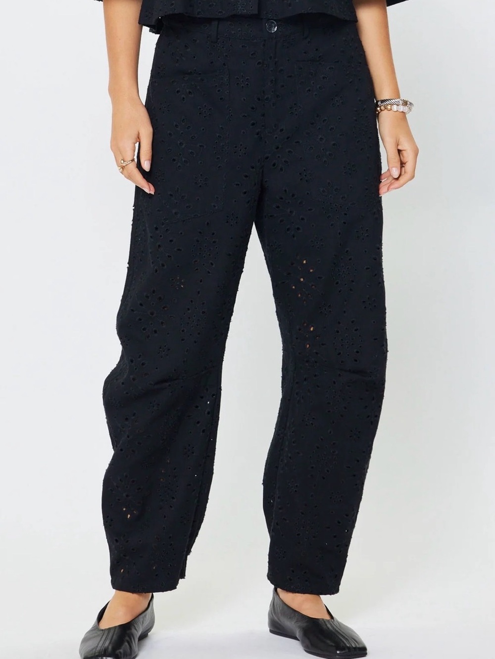 Current Air Black Eyelet Barrel Pants